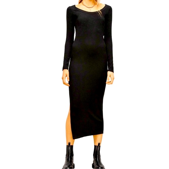 ALL SAINTS Rina Black Long Sleeve Ribbed Black Dress - Picture 3 of 9